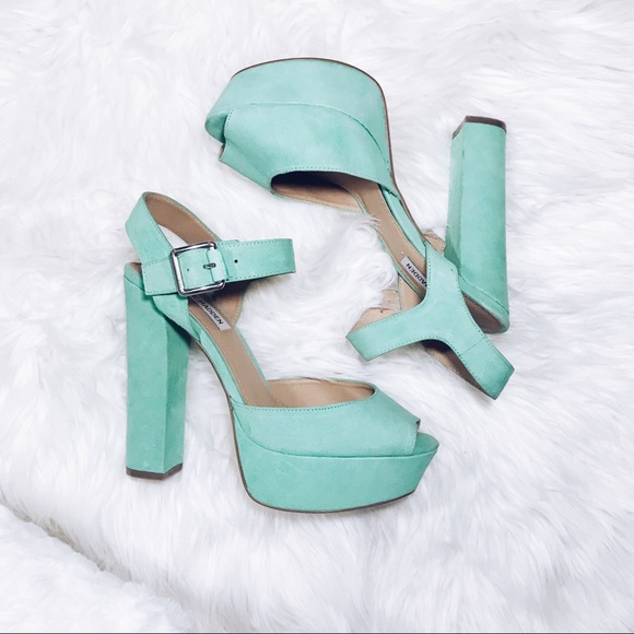 teal chunky heels